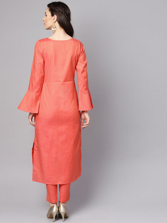 Red Full Sleeve Cotton Kurta With Pant | LASVINI - Redefining Indian Fashion with Elegance