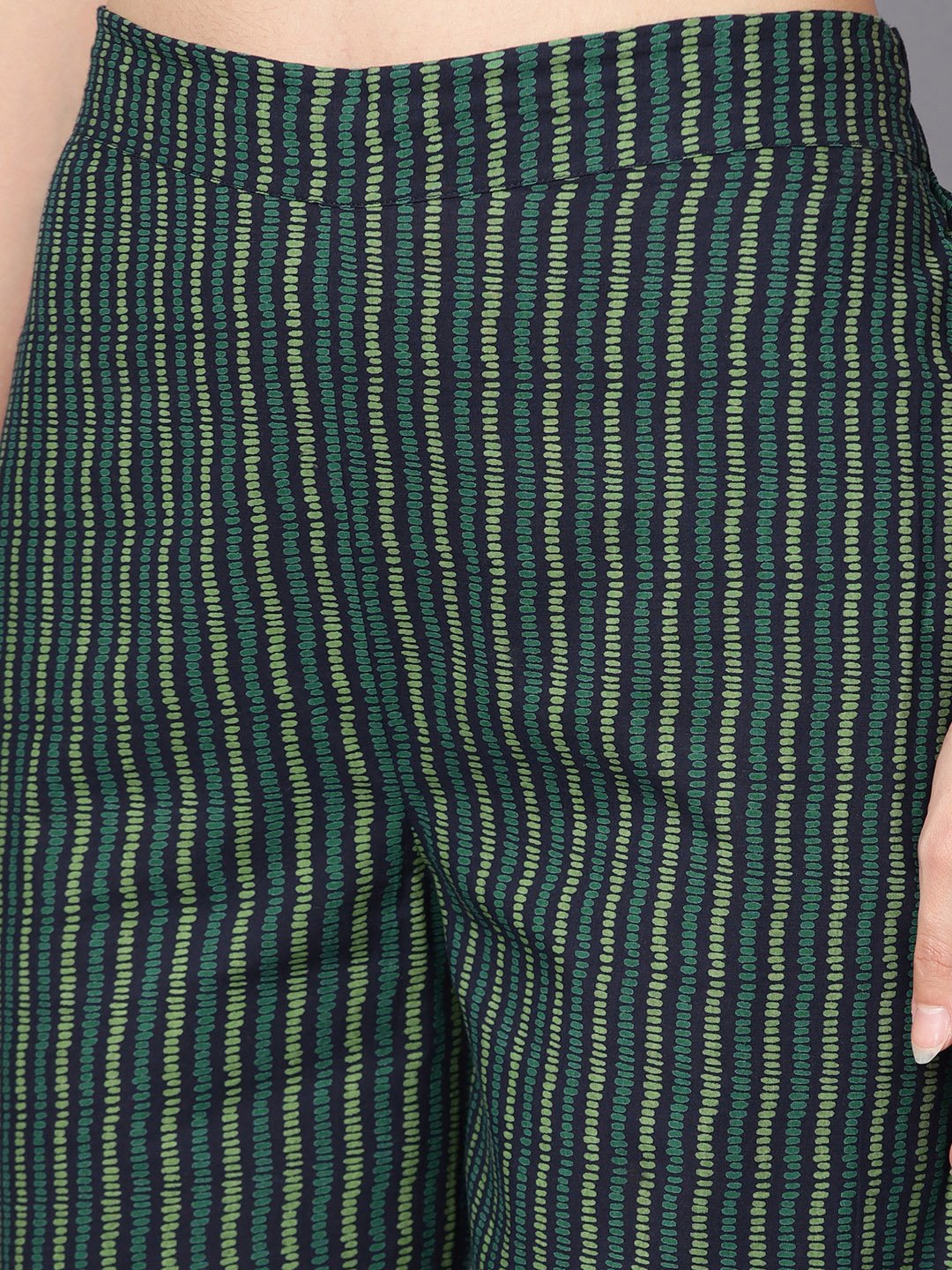 Navy Blue Printed 3/4Th Sleeve Cotton Kurta With Striped Palazzo And Dupatta | LASVINI - Redefining Indian Fashion with Elegance