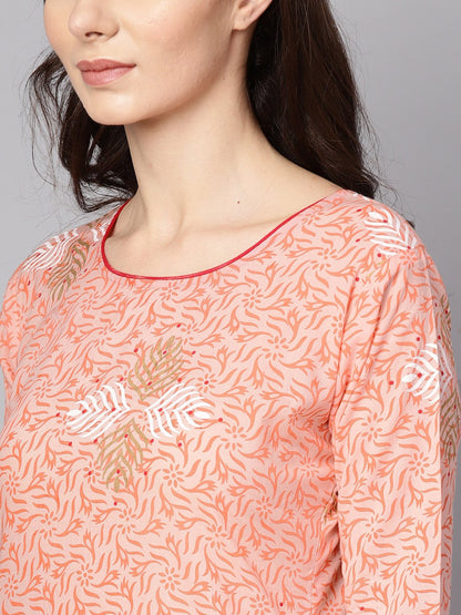 Baby Pink Printed 3/4Th Sleeve Cotton Kurta With Patiala And Dupatta | LASVINI - Redefining Indian Fashion with Elegance