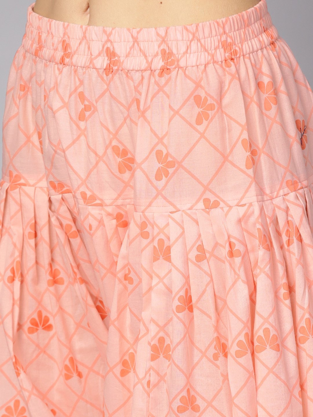 Baby Pink Printed 3/4Th Sleeve Cotton Kurta With Patiala And Dupatta | LASVINI - Redefining Indian Fashion with Elegance