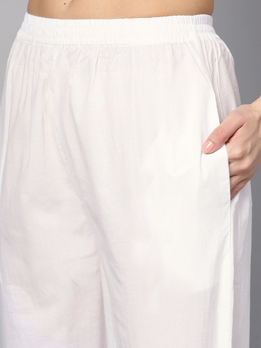 Navy Blue Printed 3/4Th Sleeve A-Line Cotton Kurta With White Palazzo | LASVINI - Redefining Indian Fashion with Elegance