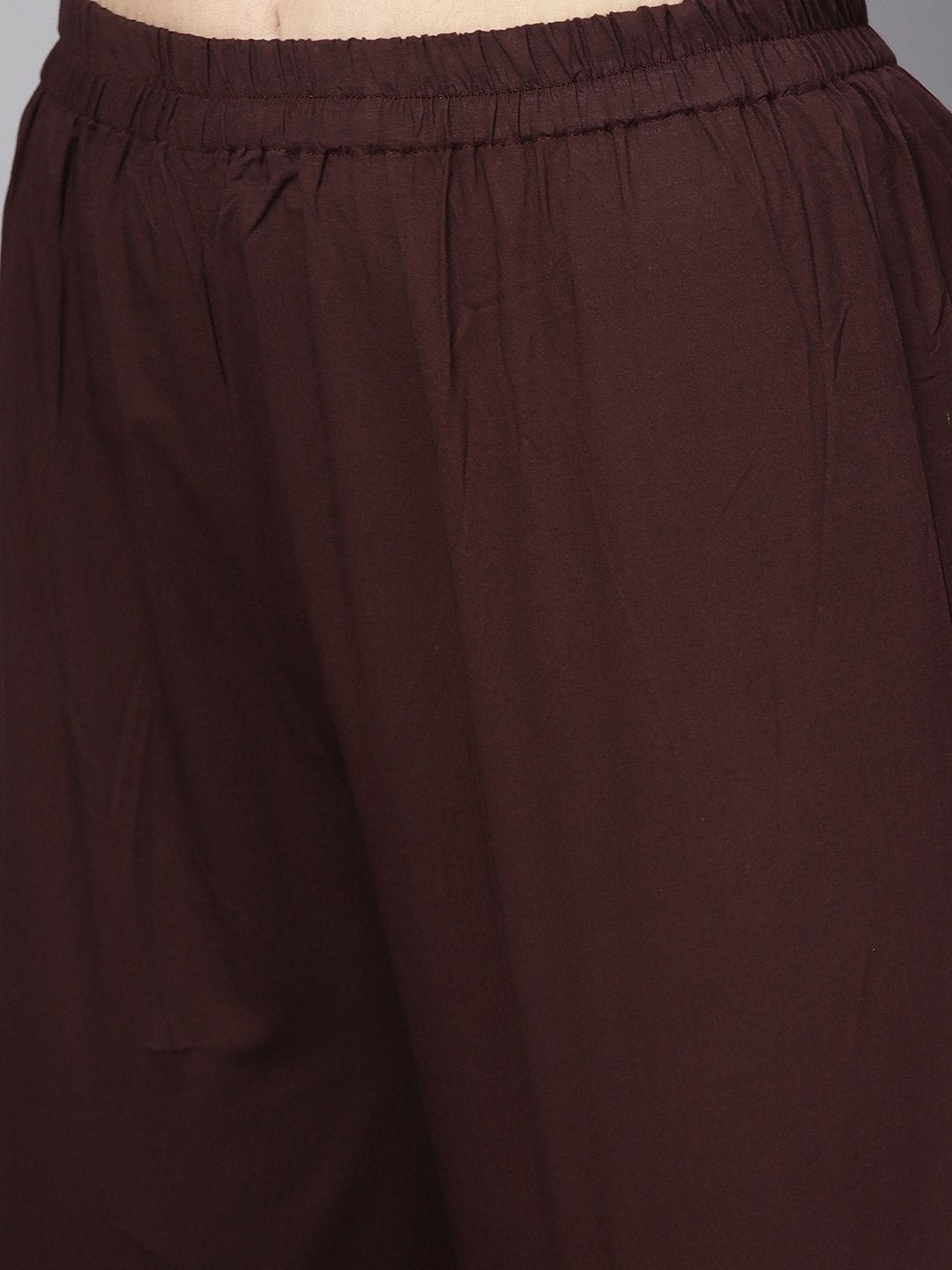 Grey Printed 3/4Th Sleeve Cotton Kurta With Coffee Brown Palazzo | LASVINI - Redefining Indian Fashion with Elegance