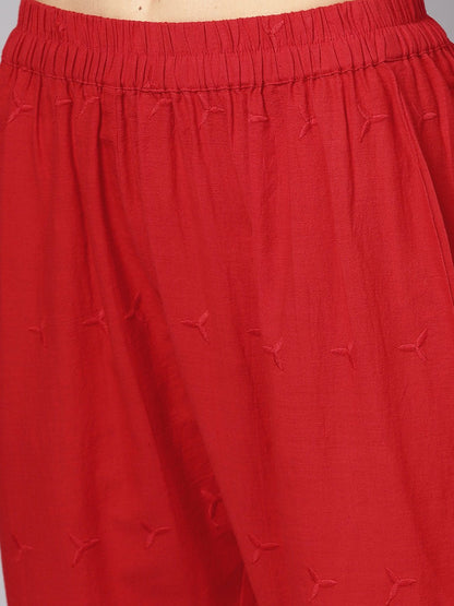 Red 3/4Th Sleeve Rayon Kurta With Palazzo And Printed Dupatta | LASVINI - Redefining Indian Fashion with Elegance