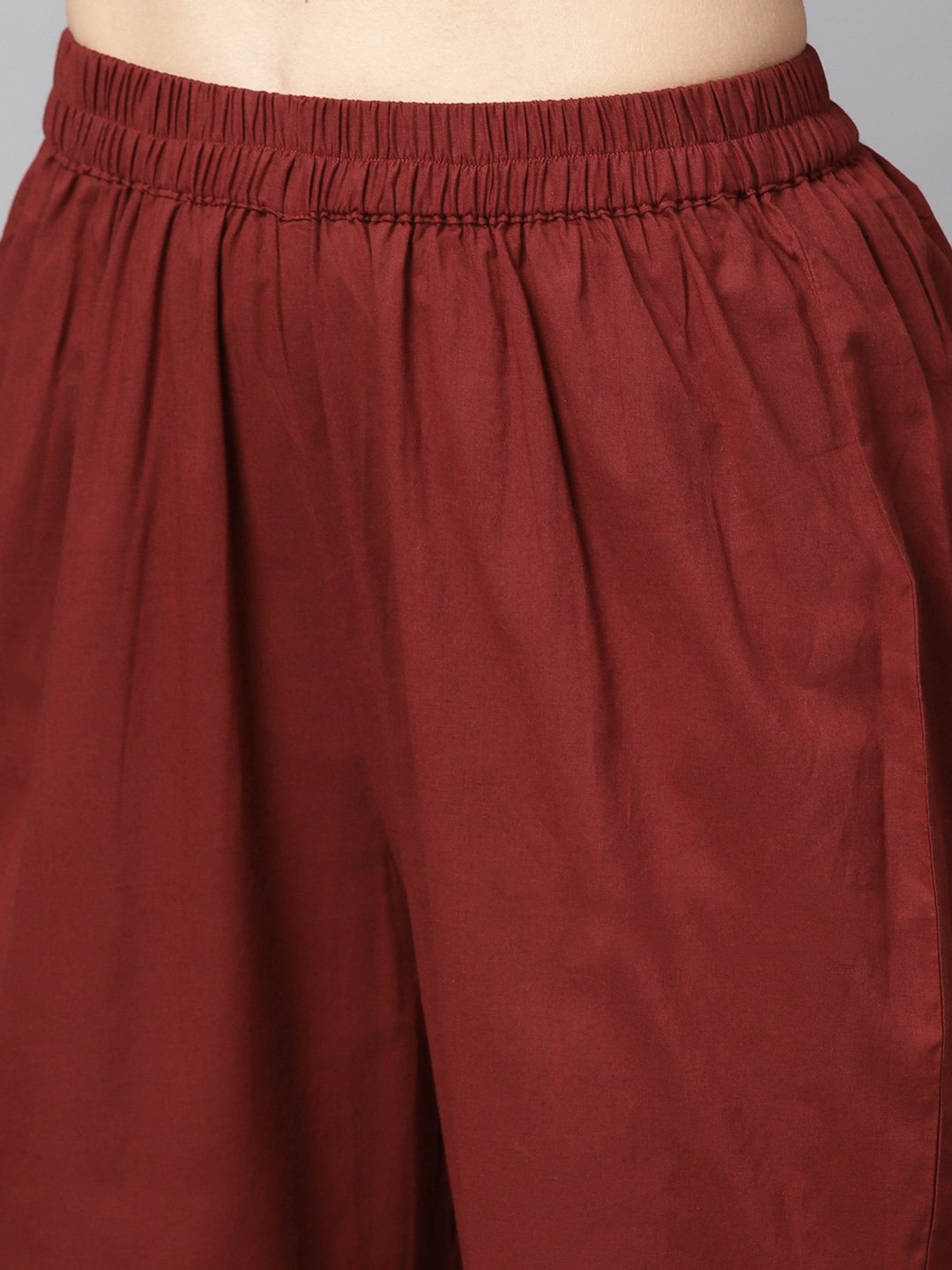 Round Neck Gold Khadi Umbrella Printed With A Keyhole Straight Kurta With Solid Maroon Pant | LASVINI - Redefining Indian Fashion with Elegance