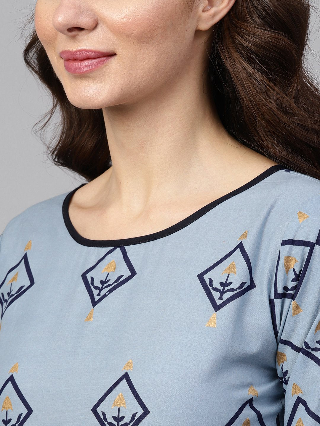 Women Blue & Golden Printed Kurta With Trousers & Dupatta | LASVINI - Redefining Indian Fashion with Elegance