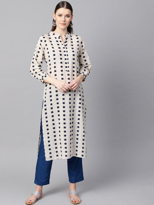 Beige Geometric Printed Cotton Straight Kurta | LASVINI - Redefining Indian Fashion with Elegance