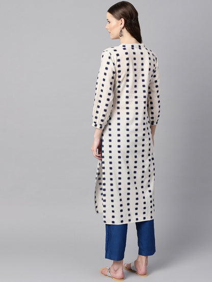 Beige Geometric Printed Cotton Straight Kurta | LASVINI - Redefining Indian Fashion with Elegance
