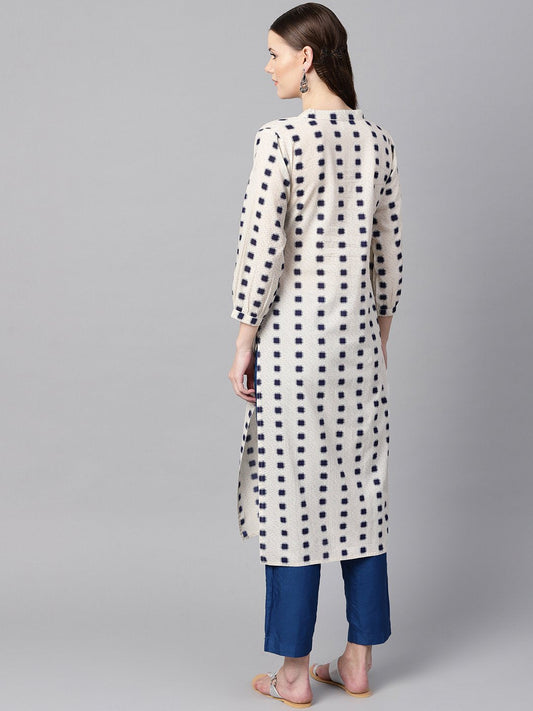 Beige Geometric Printed Cotton Straight Kurta | LASVINI - Redefining Indian Fashion with Elegance