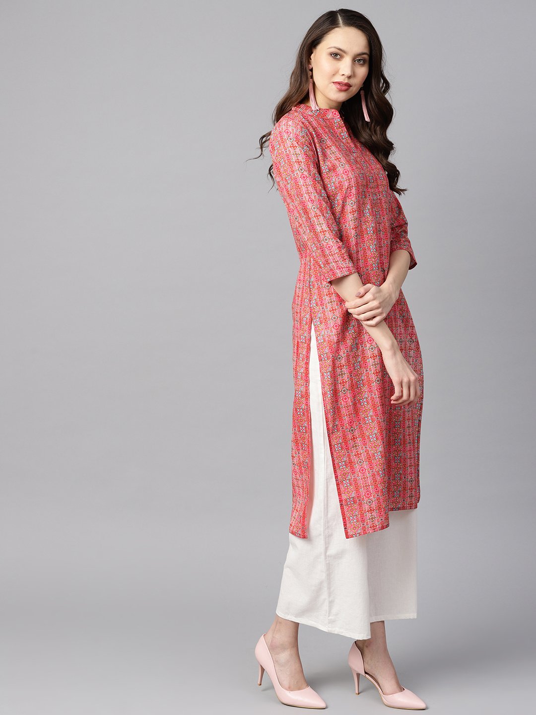 Geometric And Floral Mix Printed Cotton Straight Kurta | LASVINI - Redefining Indian Fashion with Elegance