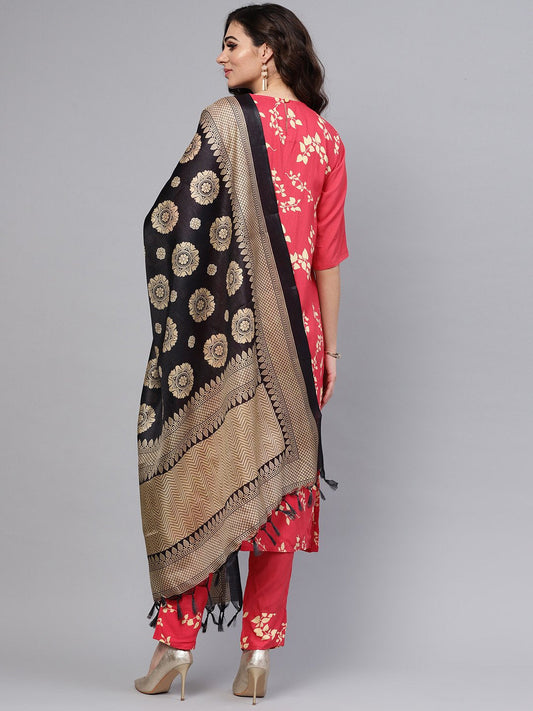 Leaf Printed Straight Kurta And Solid Pants With Printed Dupatta | LASVINI - Redefining Indian Fashion with Elegance