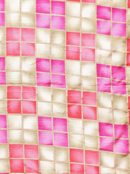 Solid Navy Blue Gathered A-Line Kurta With Solid Navy Blue Palazzo With Checks Printed Cuff At The Hem With Checks Printed Dupatta | LASVINI - Redefining Indian Fashion with Elegance