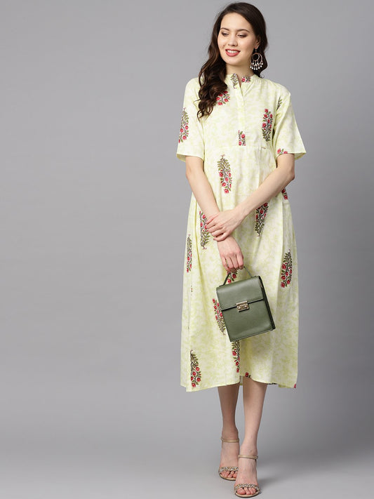 Floral Printed Dress With Side Pleats | LASVINI - Redefining Indian Fashion with Elegance