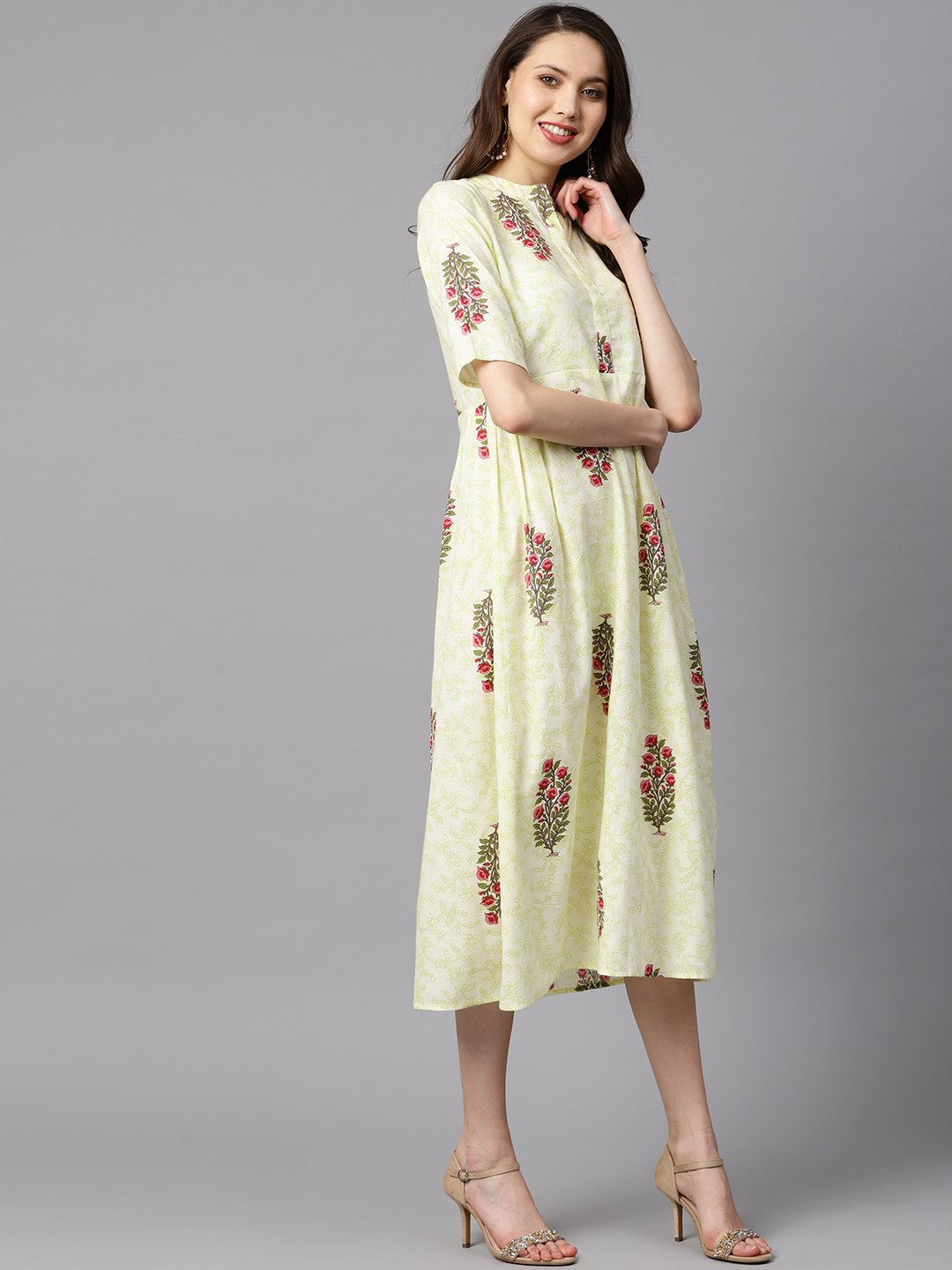 Floral Printed Dress With Side Pleats | LASVINI - Redefining Indian Fashion with Elegance