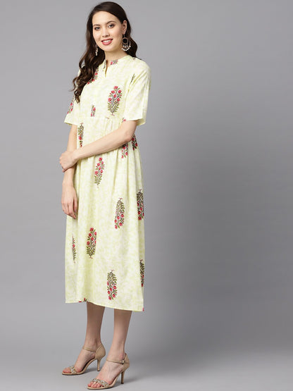 Floral Printed Dress With Side Pleats | LASVINI - Redefining Indian Fashion with Elegance