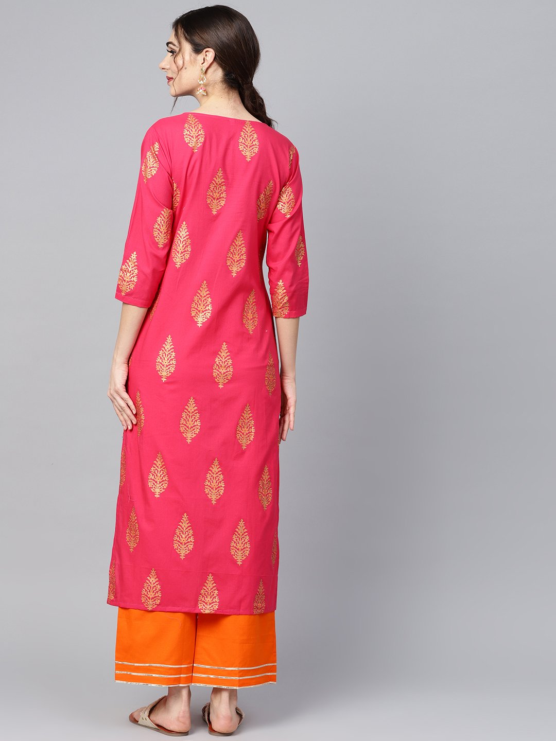 Red Gold Printed Kurta Set With Solid Orange Gota Detailing Pant | LASVINI - Redefining Indian Fashion with Elegance