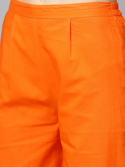 Red Gold Printed Kurta Set With Solid Orange Gota Detailing Pant | LASVINI - Redefining Indian Fashion with Elegance