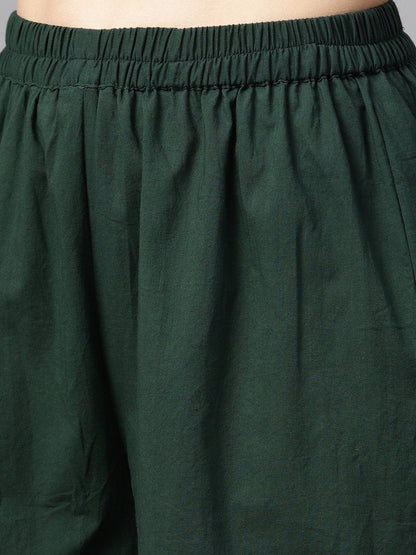 Green Floral Print V-Neck Collared 3/4Th Sleeve Straight Kurta With Revesible Cuff Detailing Solid Palazzo. | LASVINI - Redefining Indian Fashion with Elegance