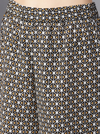 Light Grey Printed Round Neck With Slit And Hangings 3/4Th Sleeve Straight Panneled Kurta With Printed Palazzo And Printed Dupatta. | LASVINI - Redefining Indian Fashion with Elegance