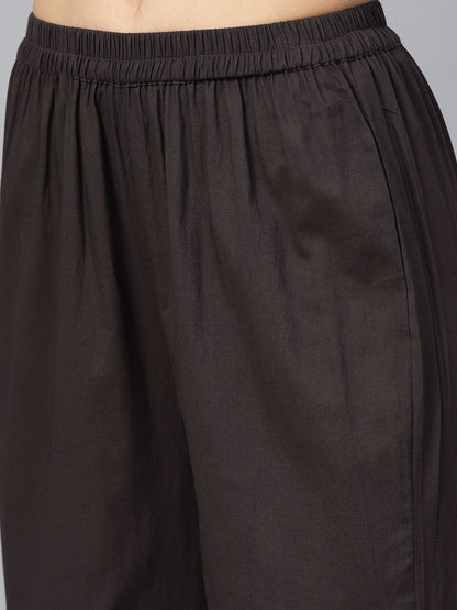 Black Checkered Gold Printed 3/4Th Sleeve Chinese Collared Button Detailing Kurta With Solid Sharara | LASVINI - Redefining Indian Fashion with Elegance