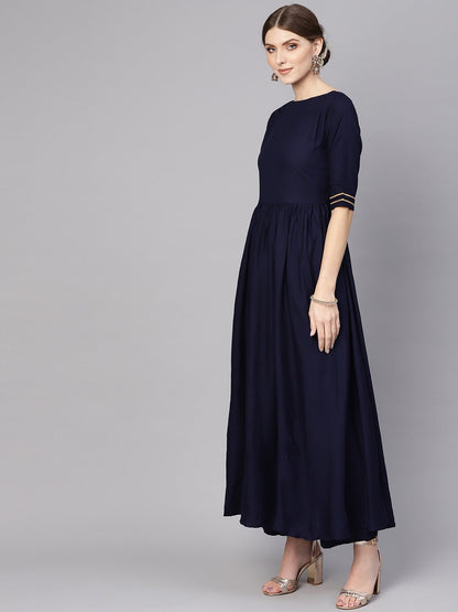 Women Navy Blue & Pink Solid Kurta With Palazzos & Dupatta | LASVINI - Redefining Indian Fashion with Elegance