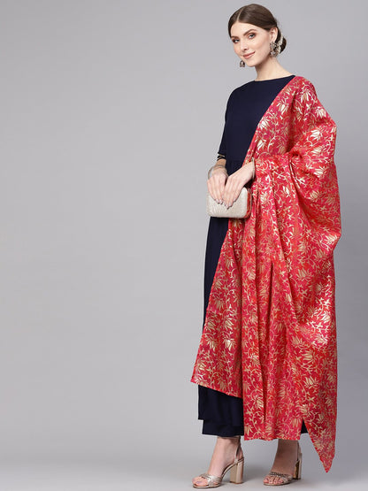 Women Navy Blue & Pink Solid Kurta With Palazzos & Dupatta | LASVINI - Redefining Indian Fashion with Elegance