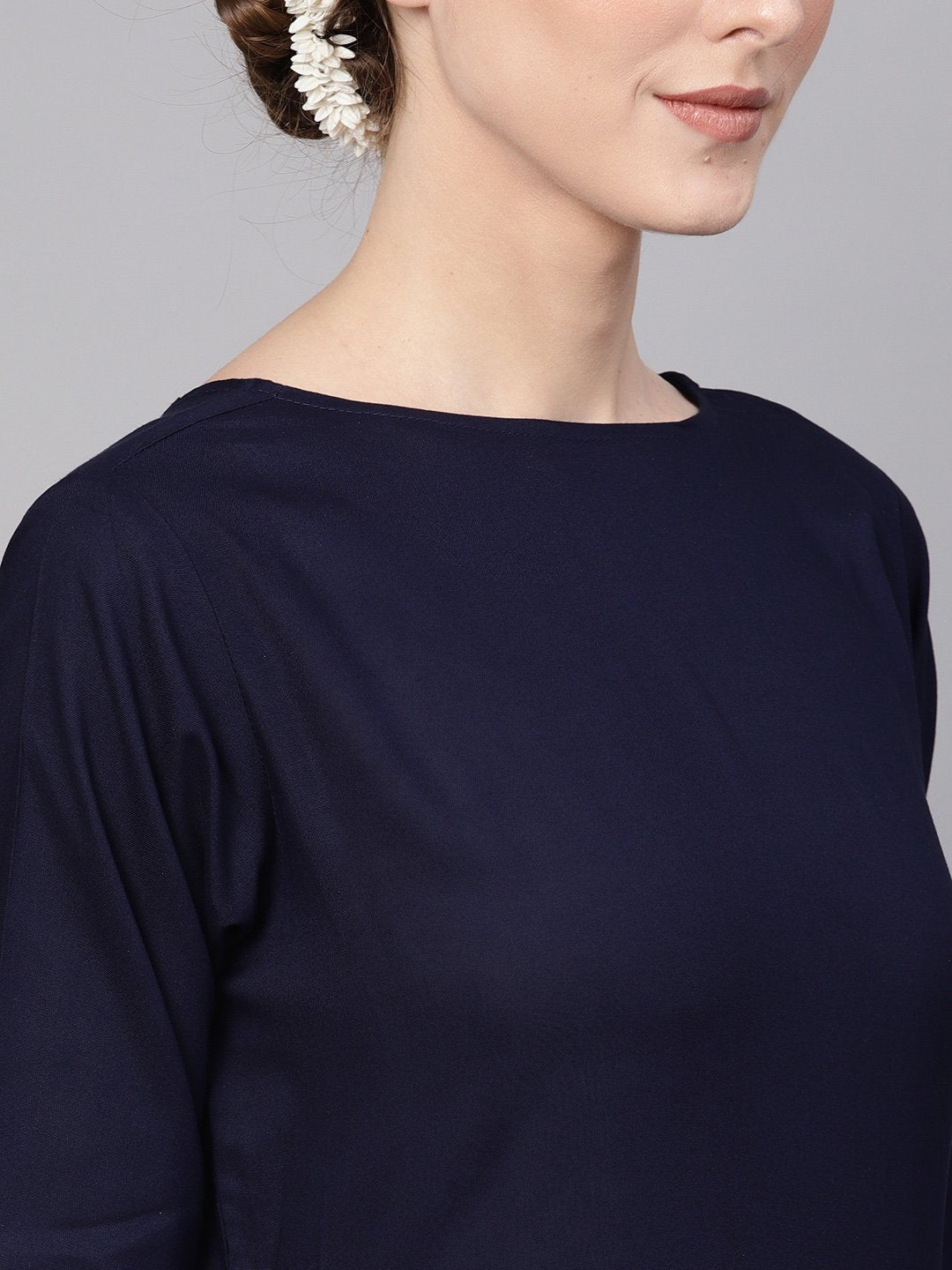 Women Navy Blue & Pink Solid Kurta With Palazzos & Dupatta | LASVINI - Redefining Indian Fashion with Elegance