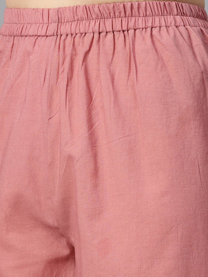 Mauve Colored Gold Printed Kurta Set With Solid Palazzo Embellished With Gotta | LASVINI - Redefining Indian Fashion with Elegance