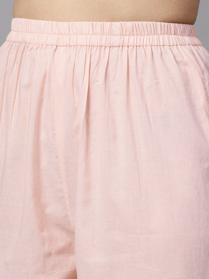 Solid Light Peach Straight Kurta With Flared Sleeves & Pants With Shifli Detailing | LASVINI - Redefining Indian Fashion with Elegance