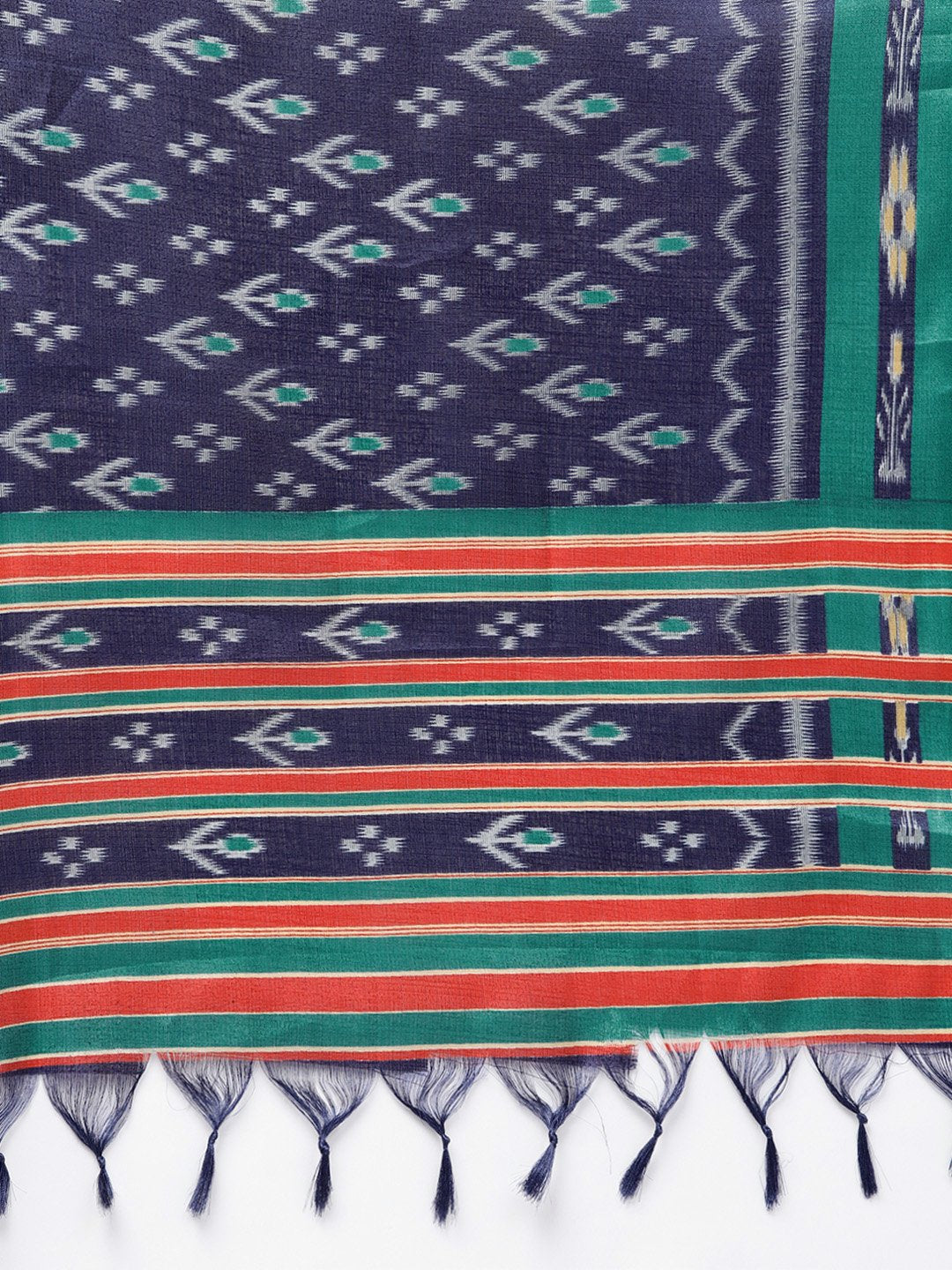 Red 3/4Th Sleeve Cotton Kurta Set With Pleated Salwar & Blue Dupatta | LASVINI - Redefining Indian Fashion with Elegance