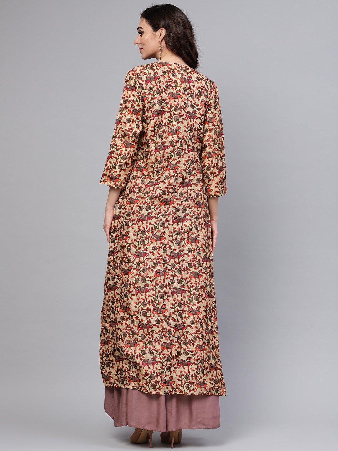 Purple Crop Top Set With Partially Elasticated Skirt & Long Printed Jacket | LASVINI - Redefining Indian Fashion with Elegance