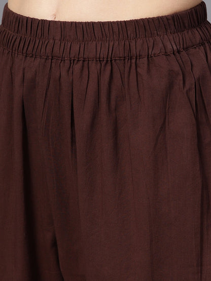 Multi Colored Straight Kurta With Solid Chocolate Brown Pants & Dupatta | LASVINI - Redefining Indian Fashion with Elegance