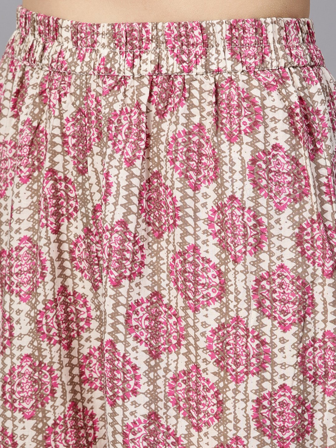 Pink Gathered Short Kurta With Printed Sharara & Dupatta | LASVINI - Redefining Indian Fashion with Elegance