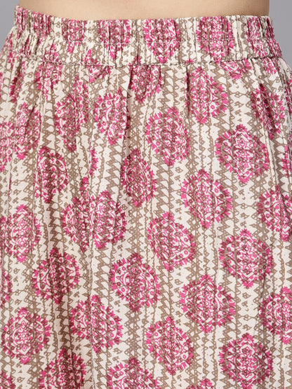 Pink Gathered Short Kurta With Printed Sharara & Dupatta | LASVINI - Redefining Indian Fashion with Elegance