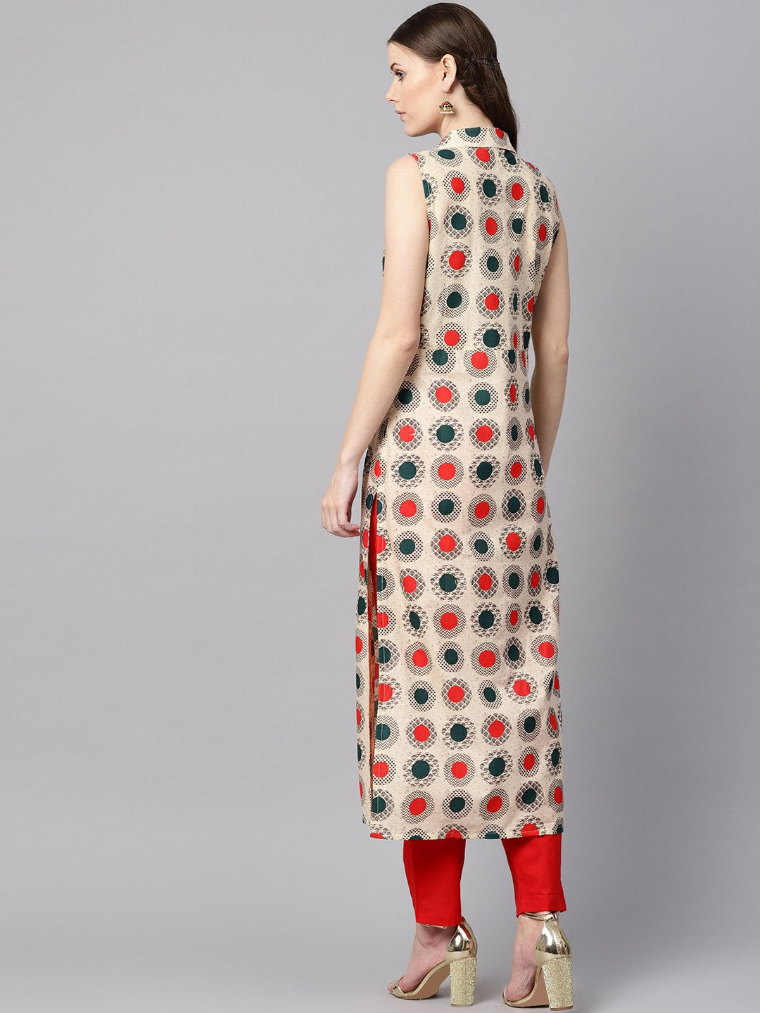 Cream Geometric Printed Straight Kurta With Solid Red Pants | LASVINI - Redefining Indian Fashion with Elegance