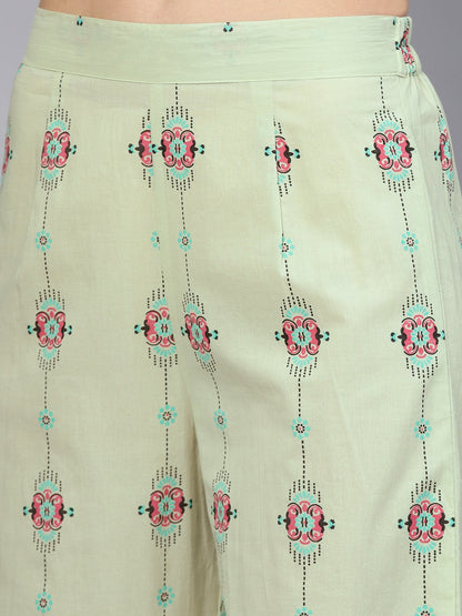 Pastel Green Printed Half Sleeve Staright Kurta With Pants | LASVINI - Redefining Indian Fashion with Elegance