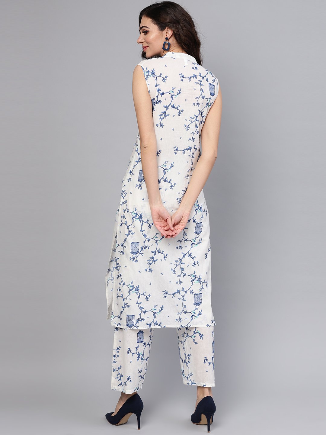 White Printed Sleeveless Kurta With Pant | LASVINI - Redefining Indian Fashion with Elegance