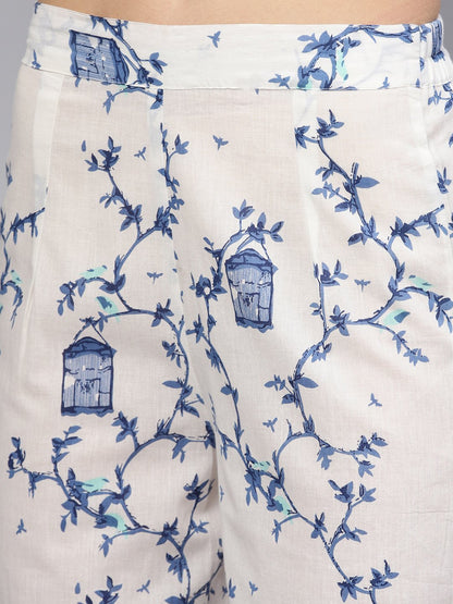 White Printed Sleeveless Kurta With Pant | LASVINI - Redefining Indian Fashion with Elegance