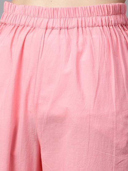 White Printed 3/4Th Sleeve Kurta With Solid Baby Pink Palazzo & Dupatta | LASVINI - Redefining Indian Fashion with Elegance