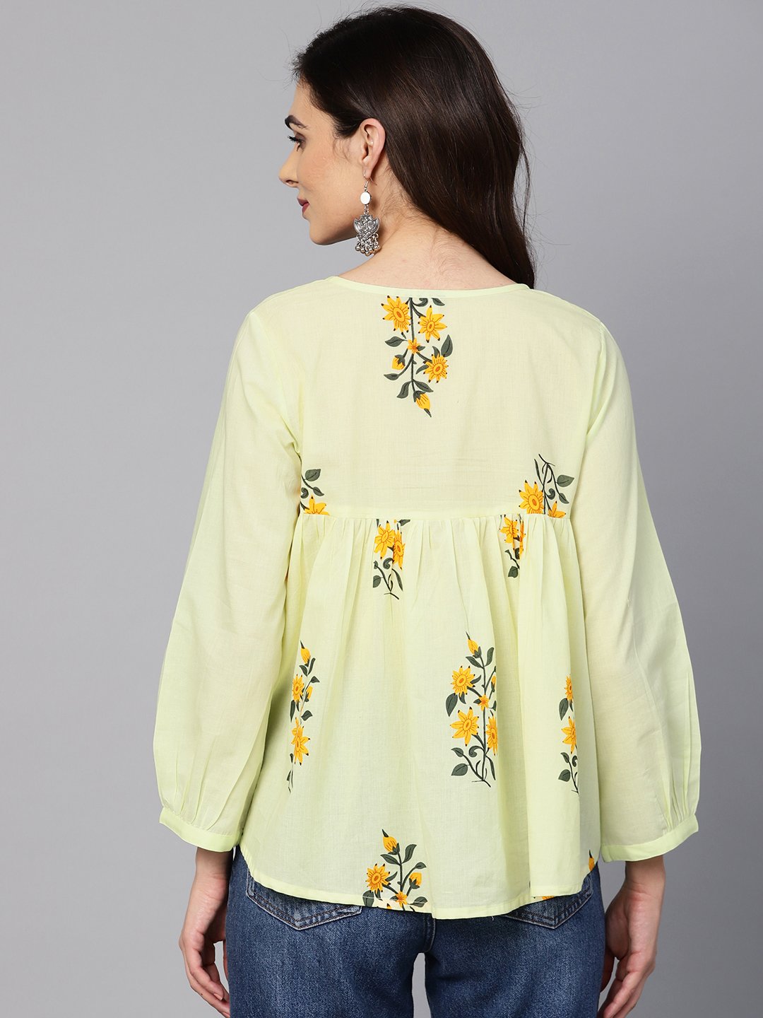 Lemon Yellow Color Floral Printed Tunic | LASVINI - Redefining Indian Fashion with Elegance