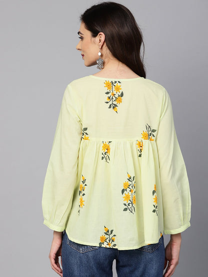 Lemon Yellow Color Floral Printed Tunic | LASVINI - Redefining Indian Fashion with Elegance