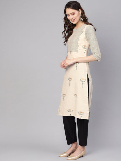 Women Off-White & Black Printed Kurta With Trousers | LASVINI - Redefining Indian Fashion with Elegance