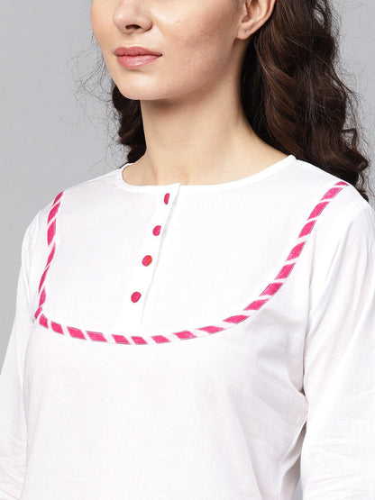 White Kurta Set With Palazzo &  Cotton Megenta Lehriya Dupatta | LASVINI - Redefining Indian Fashion with Elegance