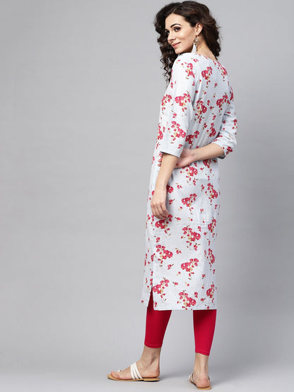 Powder Blue Floral Printed Kurta With Front Placket & Multiple Slits | LASVINI - Redefining Indian Fashion with Elegance