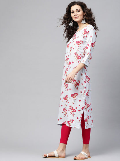 Powder Blue Floral Printed Kurta With Front Placket & Multiple Slits | LASVINI - Redefining Indian Fashion with Elegance