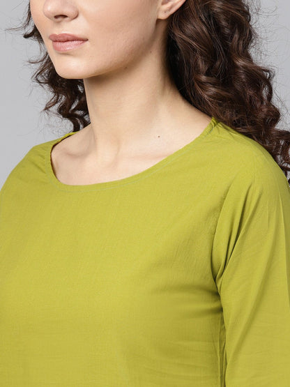 Solid Green Kurta Set With Beige Pant & Bhagalpuri Printed Dupatta | LASVINI - Redefining Indian Fashion with Elegance