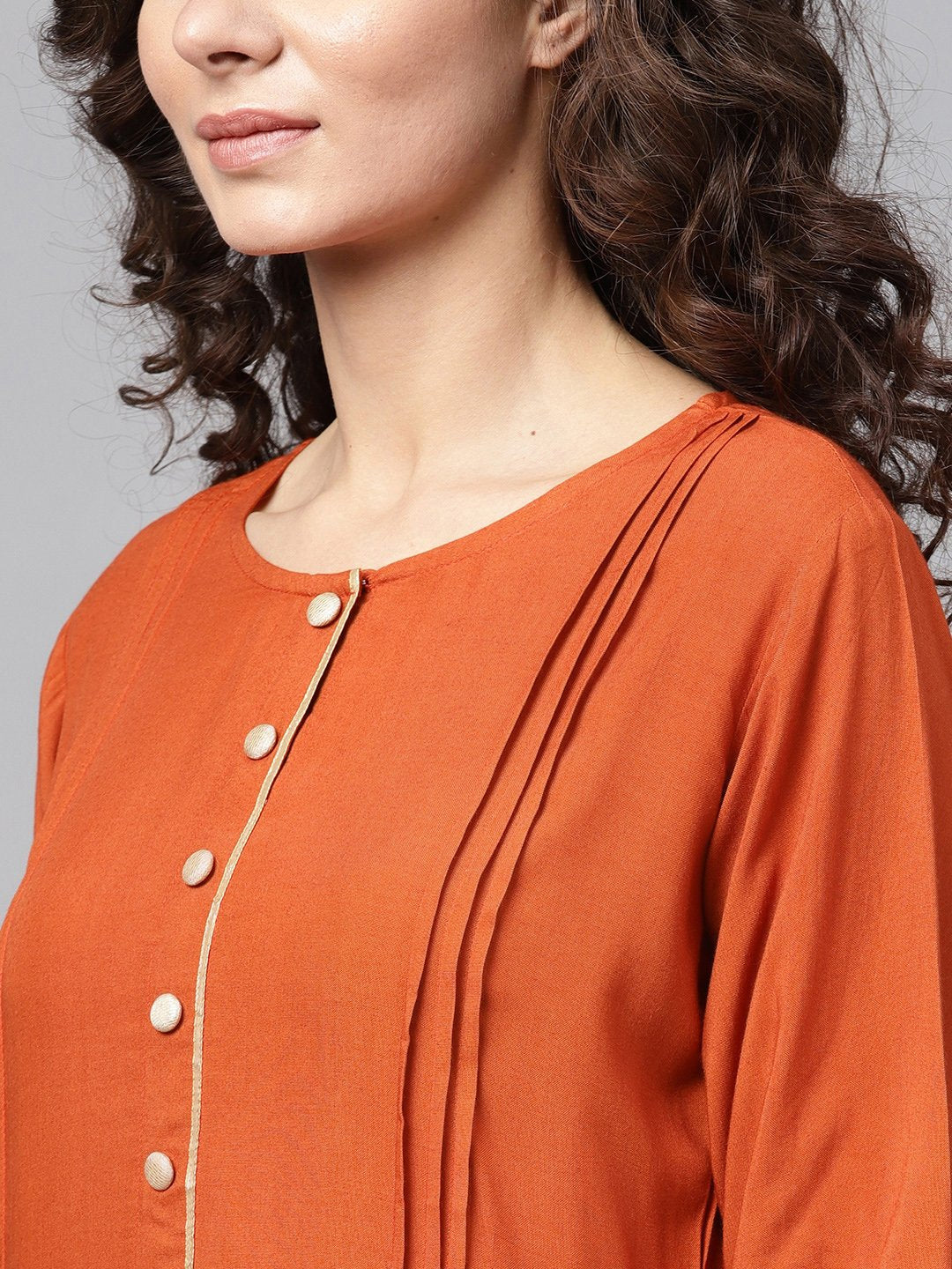 Rust Orange A-Line Kurta Set With Pants & Bhagalpuri Printed Dupatta | LASVINI - Redefining Indian Fashion with Elegance