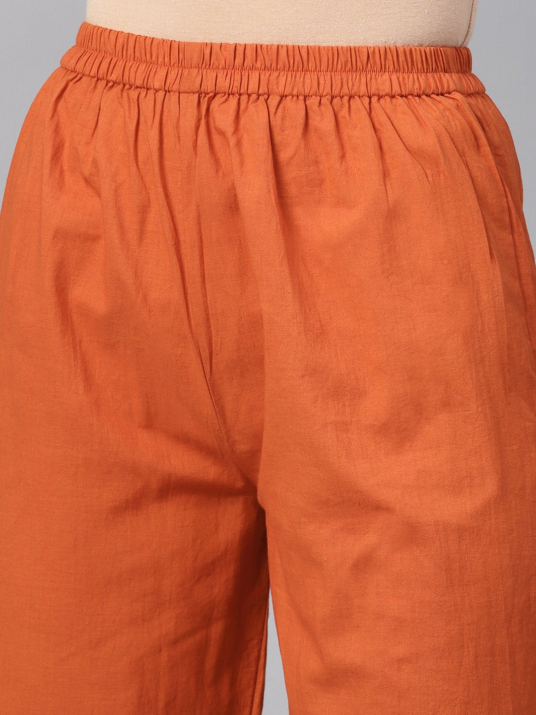 Rust Orange A-Line Kurta Set With Pants & Bhagalpuri Printed Dupatta | LASVINI - Redefining Indian Fashion with Elegance