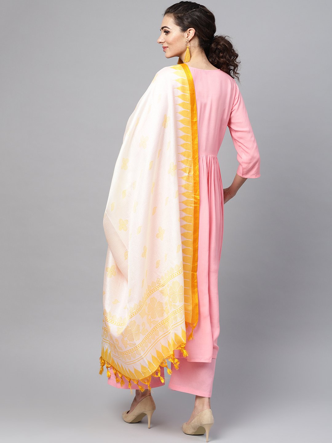 Solid Pink Anarkali Kurta With Palazzo & Bhagalpuri Dupatta | LASVINI - Redefining Indian Fashion with Elegance