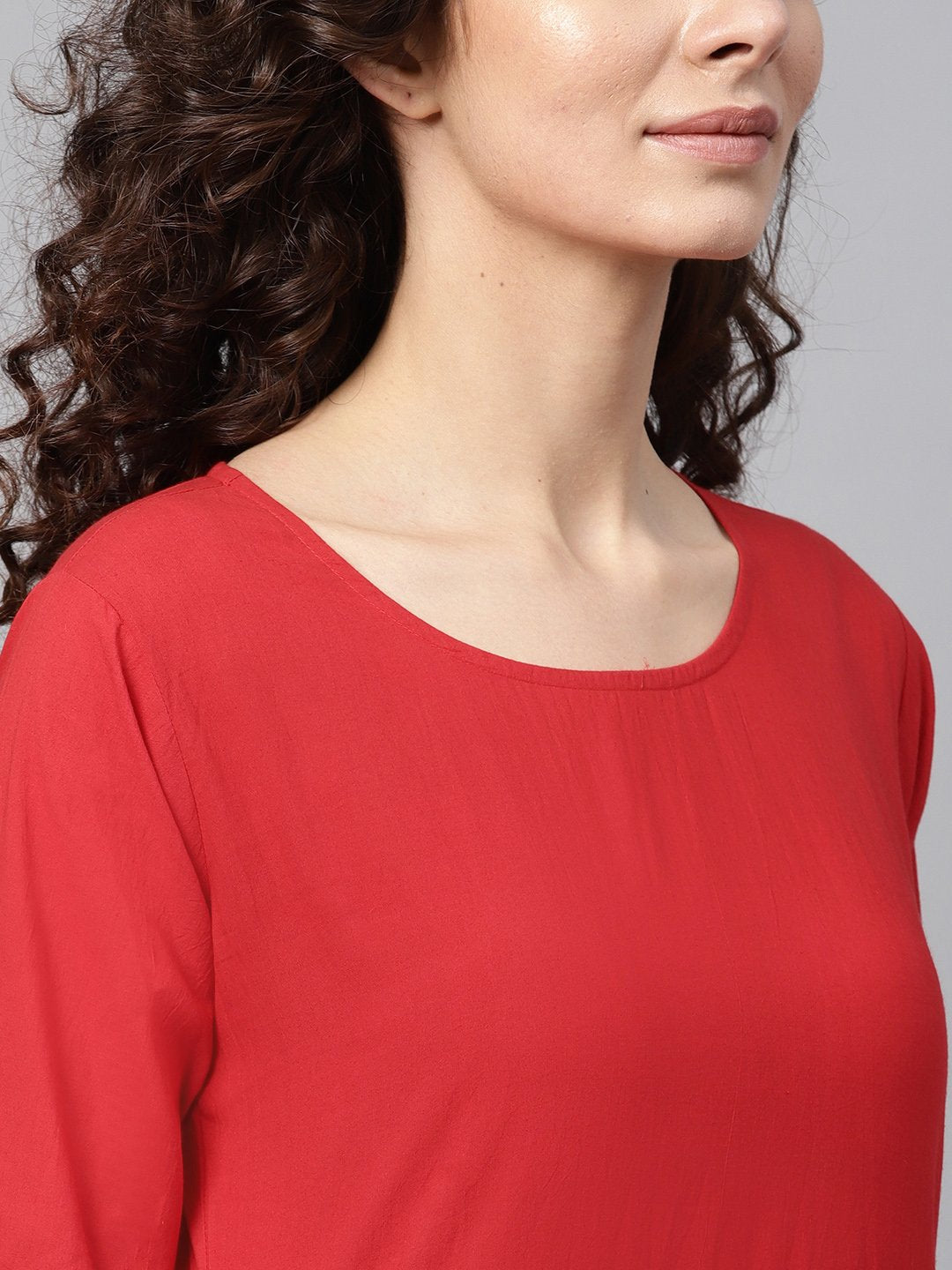 Solid Red Kurta Set With Gold Printed Pants With Multi Colored Bhagalpuri Dupatta | LASVINI - Redefining Indian Fashion with Elegance