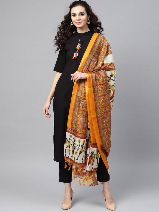 Solid Black Kurta Set With Pants & Bhagalpuri Multi Colored Dupatta | LASVINI - Redefining Indian Fashion with Elegance